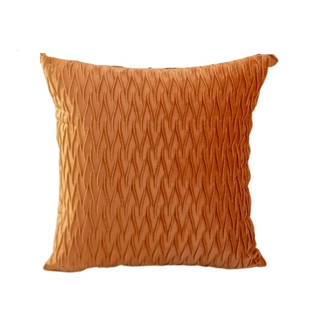 Luxury Home | BohoChic Burnt Orange Soft Velvet Wavy Textured Throw Pillow Cover